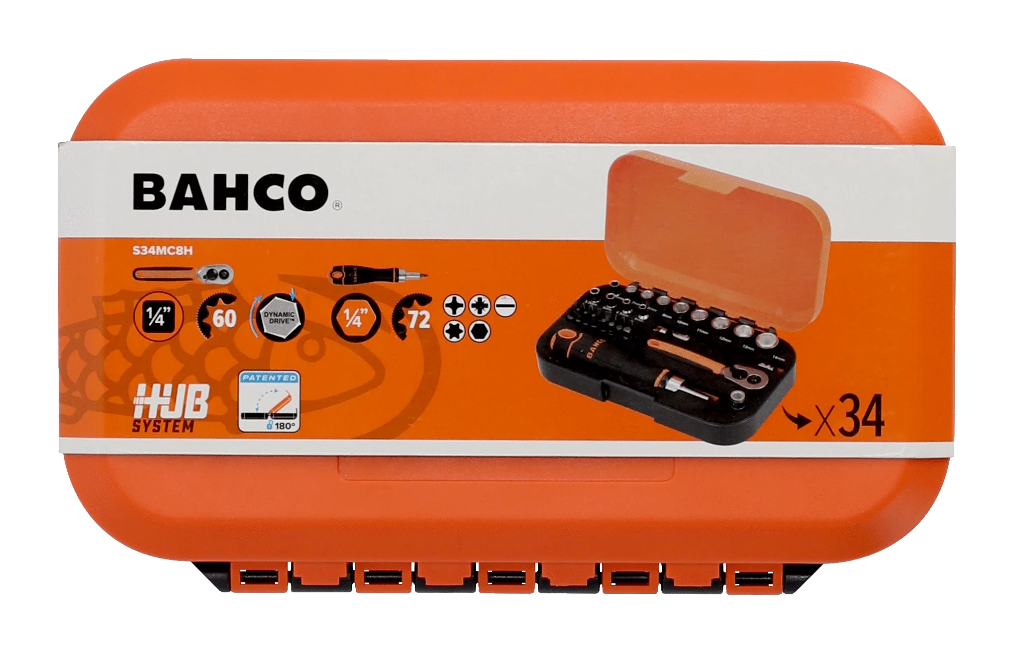 Bahco 1/4" Square Drive Socket and Bit Set with Metric Hex Profile and Ratcheting Bit Holder - 34 Pcs  S34MC8H - Image 7