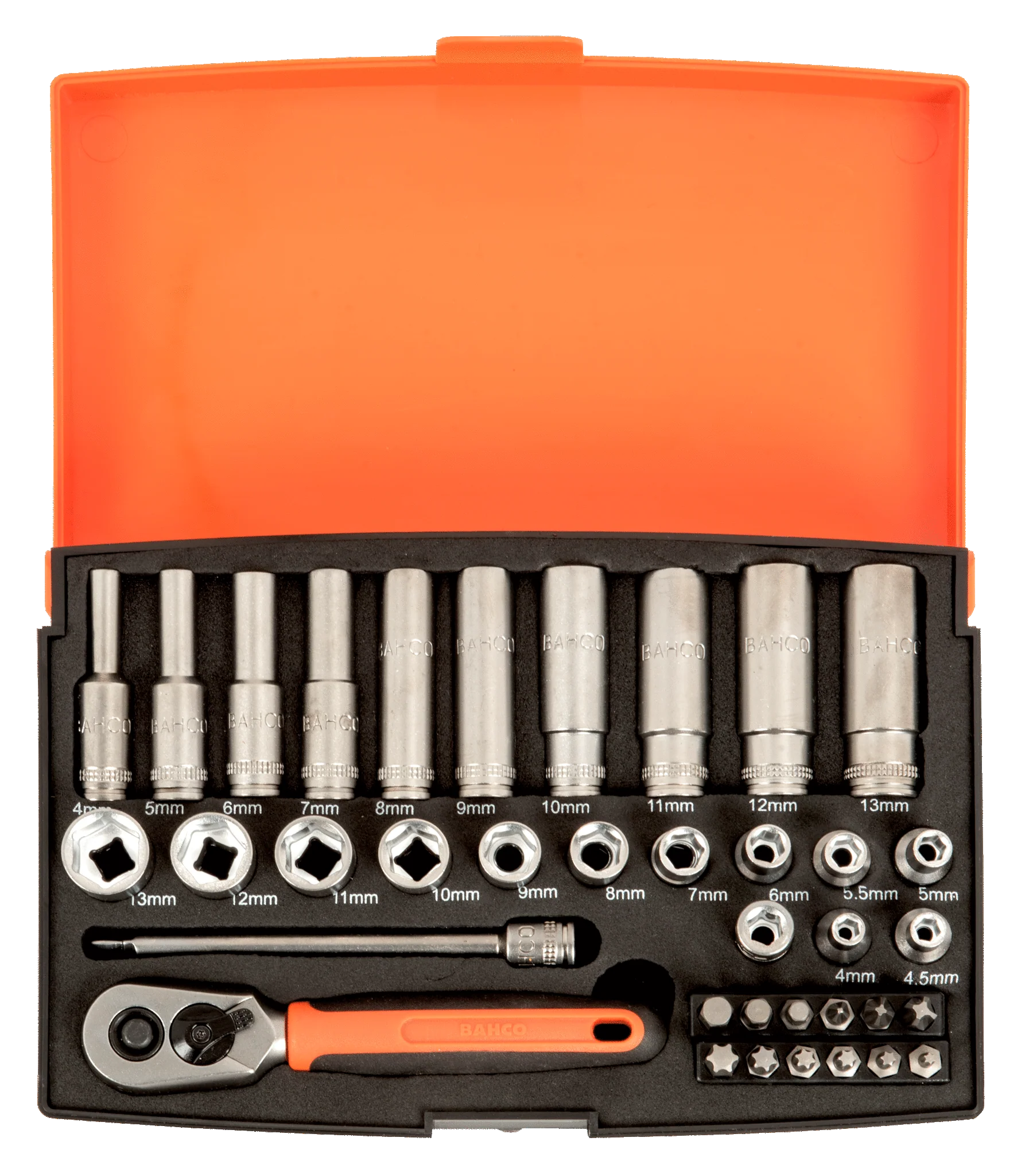 Bahco 1/4" Square Drive Socket and Deep Socket Set with Metric Hex Profile and Screwdriver Bits SL25L - Image 3