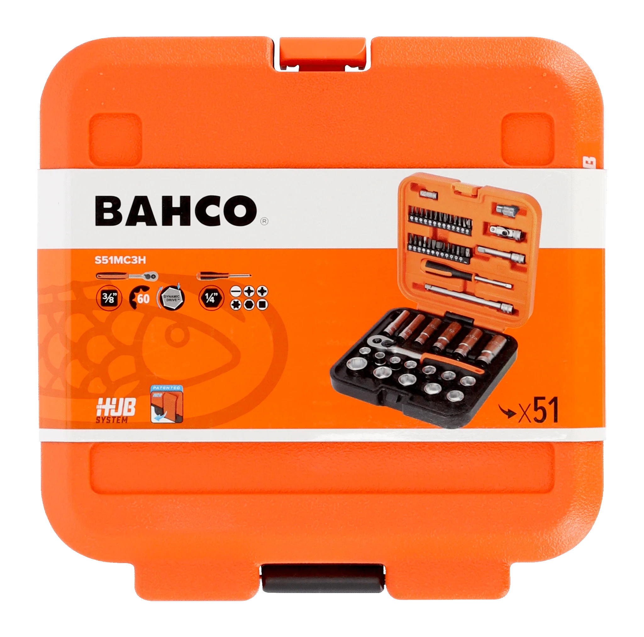 Bahco 3/8" Square Drive Standard and Deep Socket Set with Metric Hex Profile and 1/4" Bits - 51 Pcs  S51MC3H - Image 5