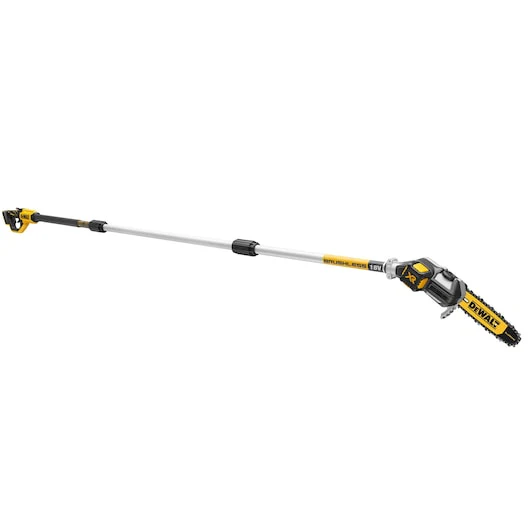Dewalt 18V XR Li-Ion BRUSHLESS Pole Saw - Bare Unit Powerful 18V Brushless Motor, 20cm Low Kick Back Bar and Chain, Metal Bucking Strops and Tree Hook, 1.5m reach extendable to 4.5m, - DCMPS567N-XE