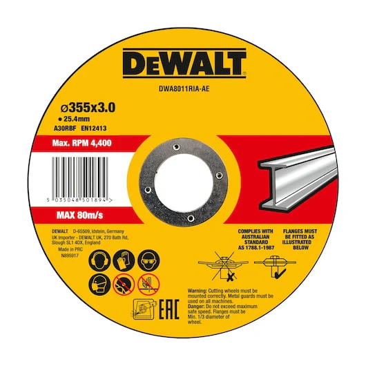 Dewalt 355 x 3 x 25.4 metal cutting wheel t1, Suits Chop Saw - DWA8011RIA-AE