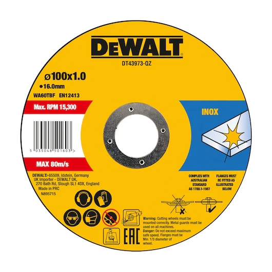 Dewalt HIGH PERFORMANCE BONDED DISC THIN CUT (10 X TIN) 100MM X 1.2MM X 16.0MM - DT43973-QZ