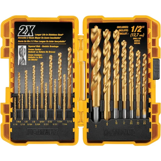 Dewalt HSS TOUGH CASE TITANIUM PILOT POINT SET 21PC 1/16 - 1/2" - DW1361