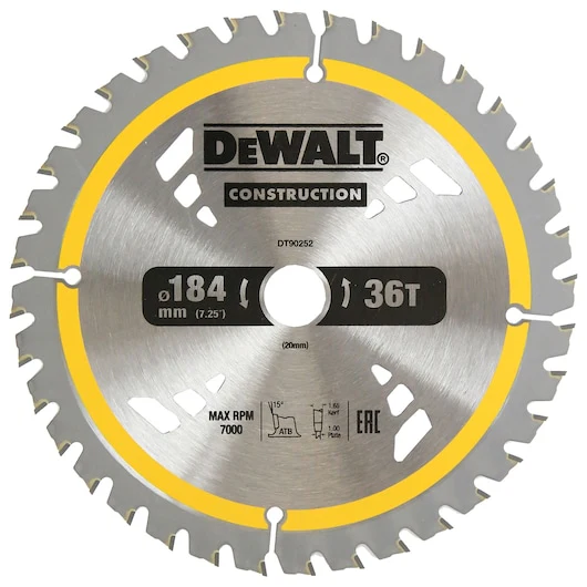 Dewalt SAW BLADE CONSTRUCTION 184MM X 36T (16/20MM) - DT90252-QZ