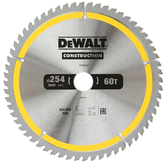 Dewalt SAW BLADE CONSTRUCTION 254MM X 60T (16/25/25.4/30MM) - DT90250-QZ