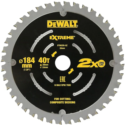 Dewalt SAW BLADE EXTREME DECK 184MM X 40T (16/20MM) - DT90255-QZ