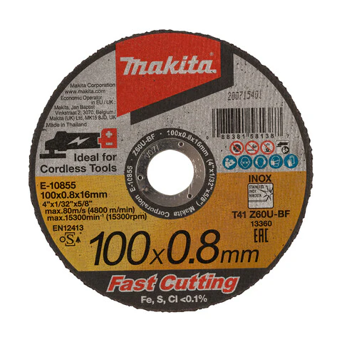 Makita 100mm x 0.8mm x 16mm ULTRA THIN INOX CUTTING DISC Z60U - 12pk Tub E-10855-12