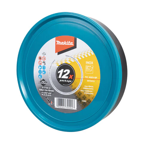 Makita 100mm x 1mm x 16mm LONG LIFE INOX CUTTING DISC A60V - 12pk Tub E-17108-12