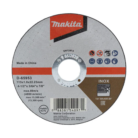Makita 115mm x 1.2mm x 22mm INOX CUTTING DISC WA46R - 10pk D-65953-10