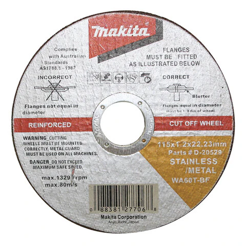 Makita 115mm x 1.2mm x 22mm INOX CUTTING DISC WA60T - 12pc Tin D-20529-12
