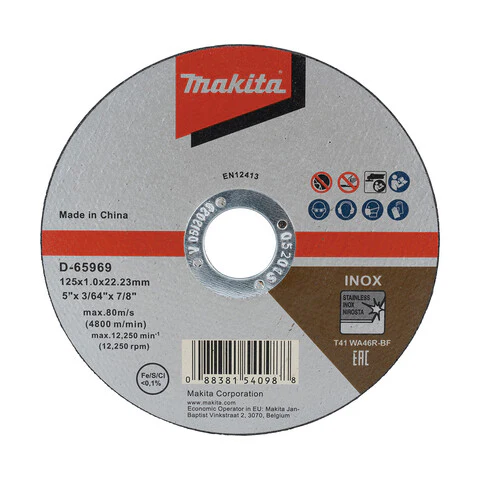 Makita 125mm x 1.2mm x 22mm INOX CUTTING DISC WA46R - 10pk D-65969-10