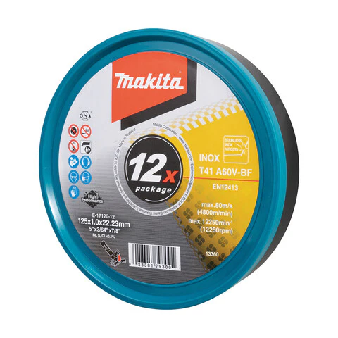 Makita 125mm x 1mm x 22mm LONG LIFE INOX CUTTING DISC A60V - 12pk Tub E-17120-12