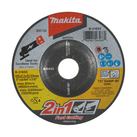 Makita 125mm x 2.0mm x 22mm INOX 2 in 1 GRIND & CUT DISC SA46P-25pk B-51655-25