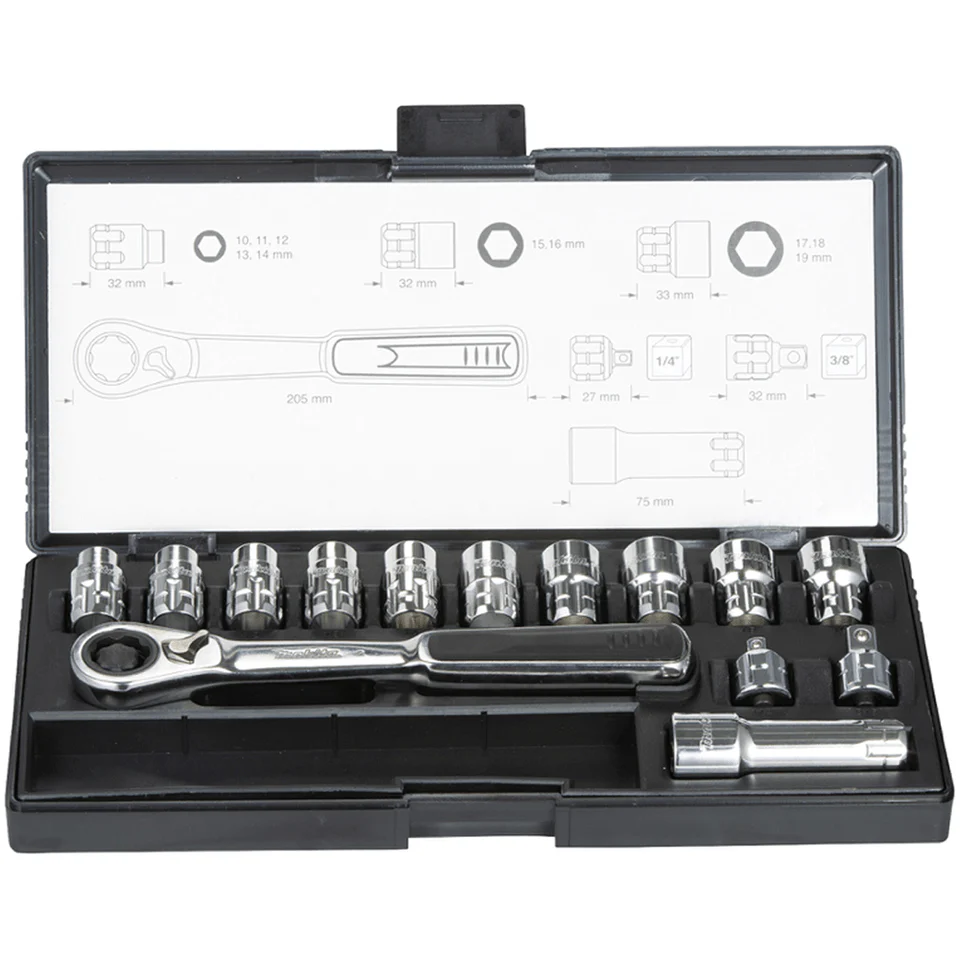 Makita 14 Piece Pass Thru Metric Socket Set B-65595