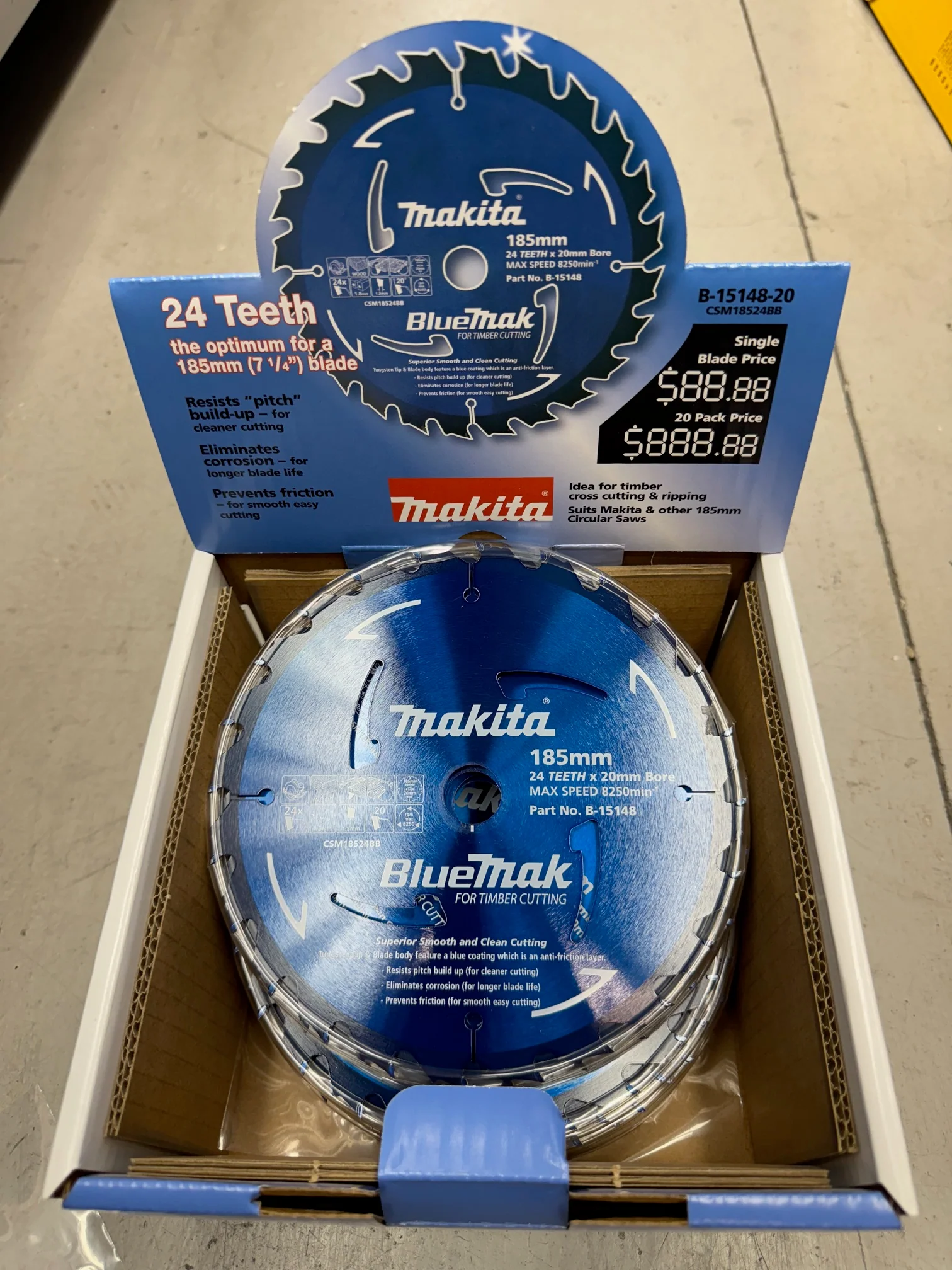 Makita 185mm 24 Teeth Bluemak blade 20pk B-15148-20