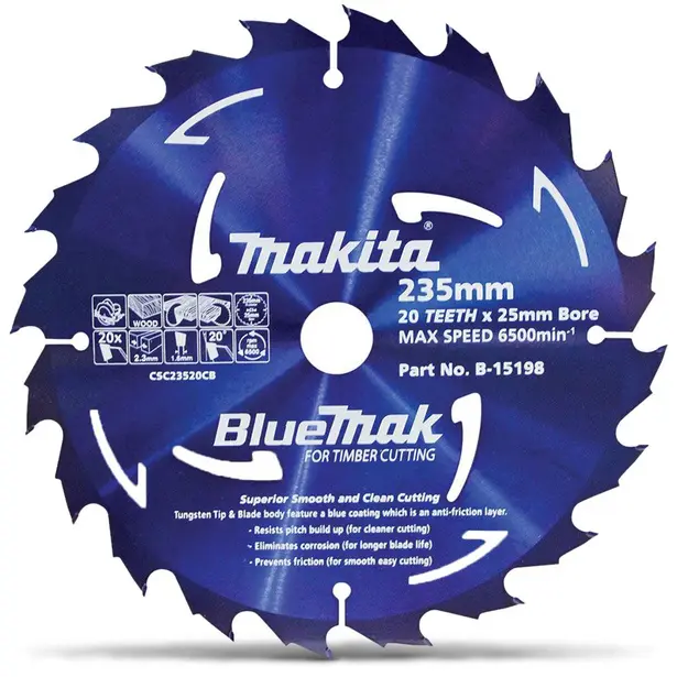 Makita 185mm x 20mm 24T BlueMak Circular Saw Blade For Wood Cutting B-15148