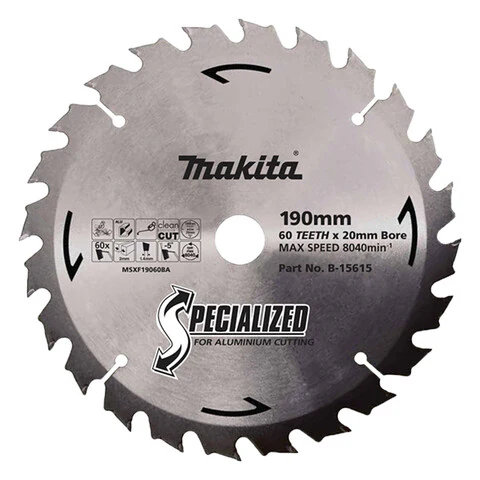 Makita Aluminium TCT Saw Blade 190mm X 20mm X 60T B-15615