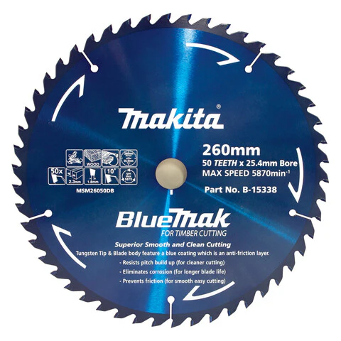 Makita BLUEMAK TCT SAW BLADE 260mm x 25.4mm x 50T B-15338