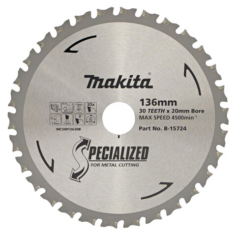 Makita COLD METAL CUTTING TCT SAW BLADE 136mm x 20mm x 30T - 1.2mm-3mm B-15724