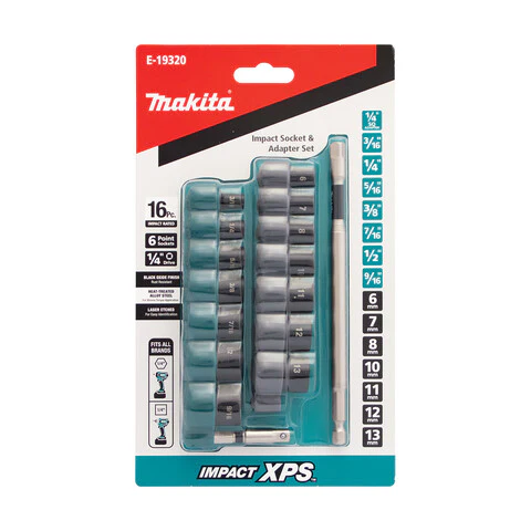 Makita IMPACT XPS 1/4 METRIC / IMPERIAL SOCKET & ADAPTER SET 16pc E-19320