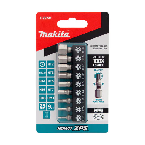 Makita IMPACT XPS HEX TAMPER PROOF 25mm BIT SET - 9pc E-22741