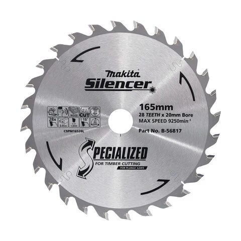 Makita PLUNGE SAW TCT SAW BLADE 165mm x 20 x 28T / RIP 2mm KERF B-56817
