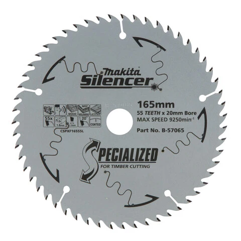 Makita PLUNGE SAW TCT SAW BLADE 165mm x 20 x 55T / 1.6mm KERF B-57065