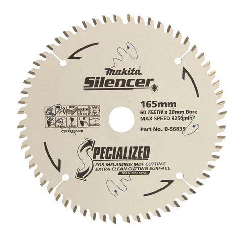 Makita PLUNGE SAW TCT SAW BLADE 165mm x 20 x 60T / 2mm KERF FINE FINISH B-56839