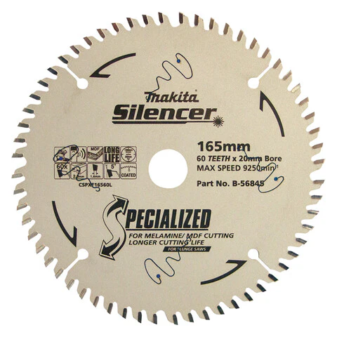 Makita PLUNGE SAW TCT SAW BLADE 165mm x 20 x 60T / 2mm KERF HARD TIP B-56845