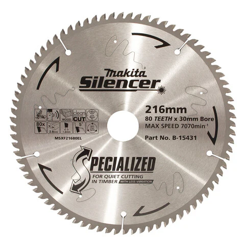 Makita SILENCER TCT SAW BLADE 216mmx30mmx80T - B-15431