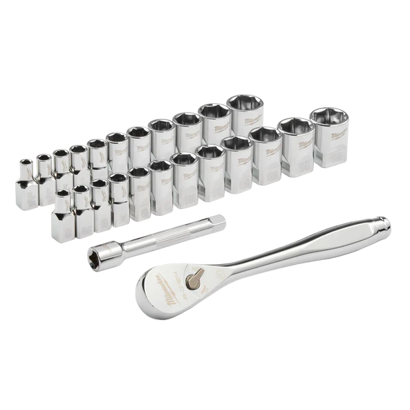 Milwaukee 1/4" Drive 25pc Ratchet & Socket Set SAE & Metric  - 48229044