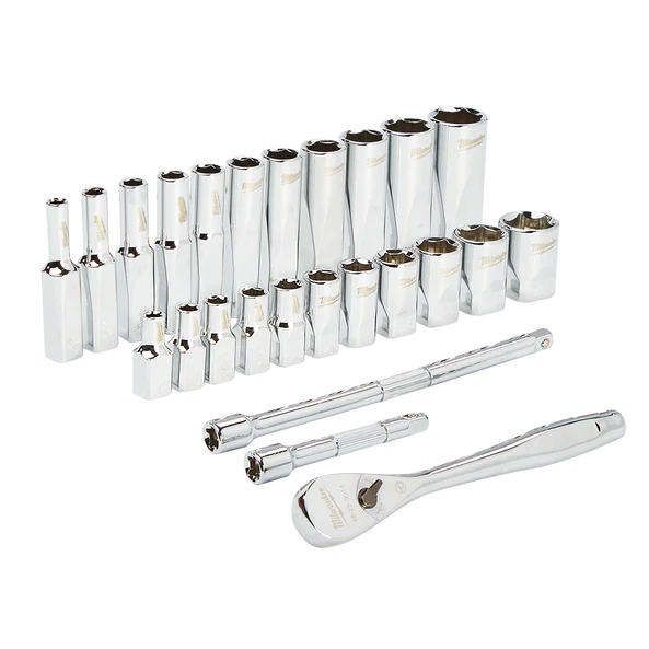 Milwaukee 1/4” Drive 26pc Ratchet & Socket Set SAE  - 48229404