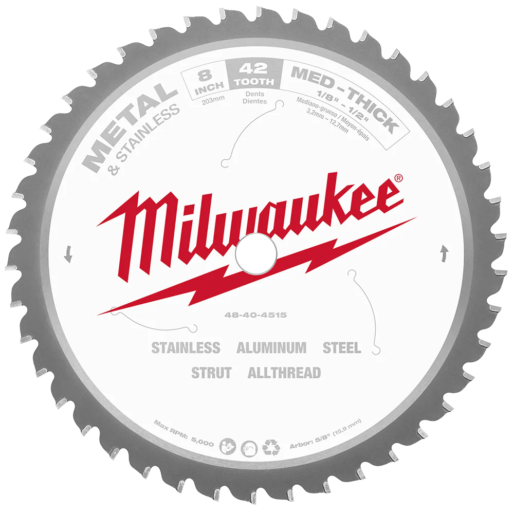 Milwaukee 203mm (8") 42T Metal Med-Thick & Stainless Circular Saw Blade with Cermet Carbide Teeth (suits M18FMCS66-0) - 48404515