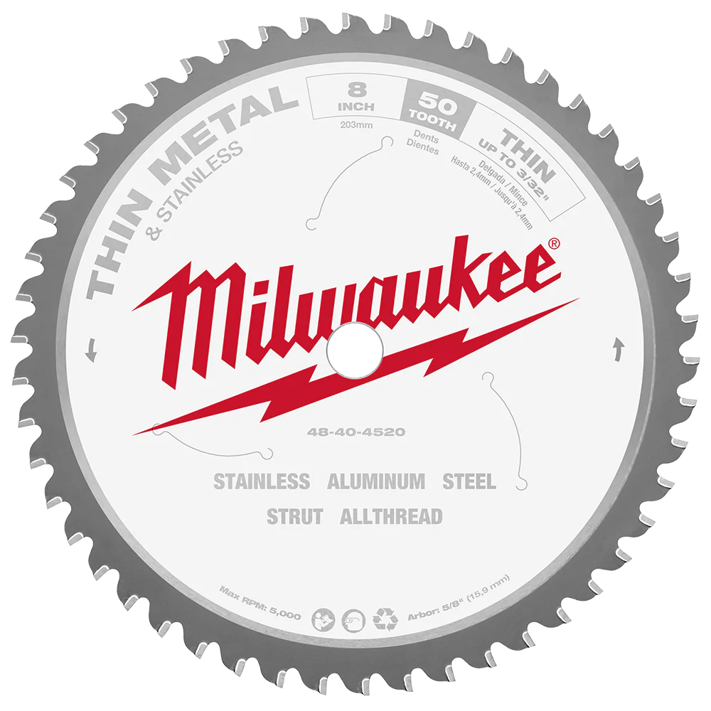 Milwaukee 203mm (8") 50T Thin Metal Circular Saw Blade with Cermet Carbide Teeth (suits M18FMCS66-0) - 48404520