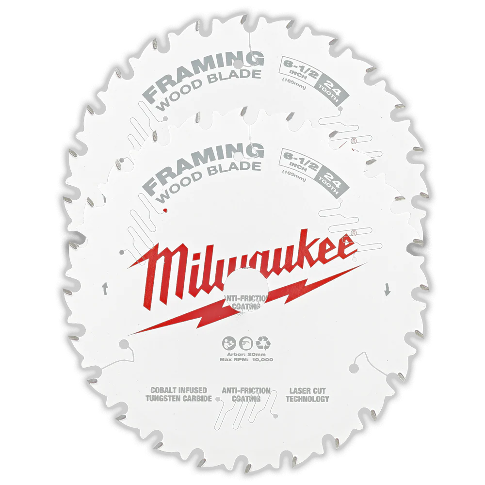 Milwaukee 6-1/2" 165mm 24T Wood Circular Saw Blade Framing 2 Pack - 48418621