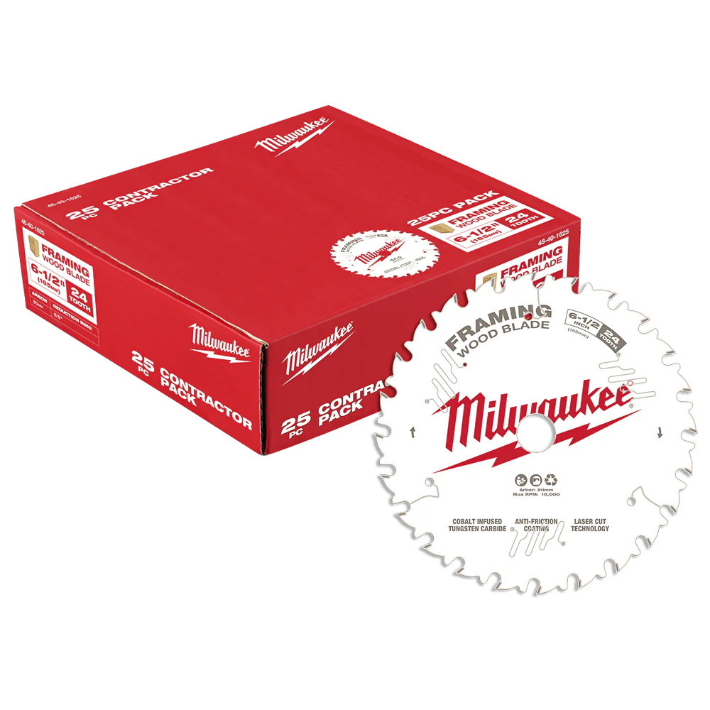 Milwaukee 6-1/2" 165mm 24T Wood Circular Saw Blade Framing 25pc Contractor Pack - 48401625