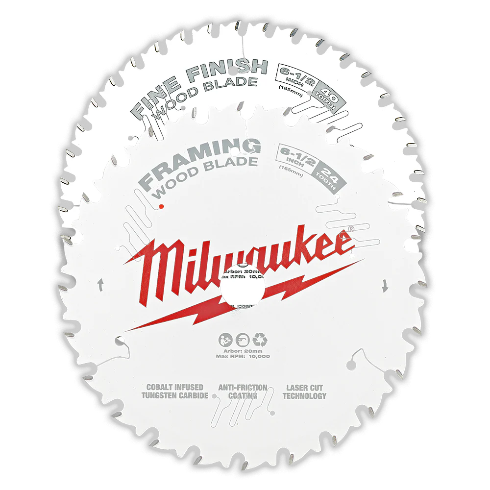 Milwaukee 6-1/2" 165mm Wood Circular Saw Blade Set - 24T Framing & 40T Fine Finish - 48418632