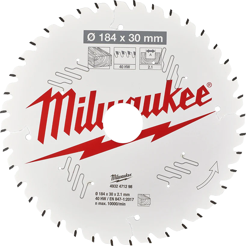 Milwaukee 7-1/4" 184mm 40T Wood Circular Saw Blade Fine Finish, 30mm arbor - 4932471298