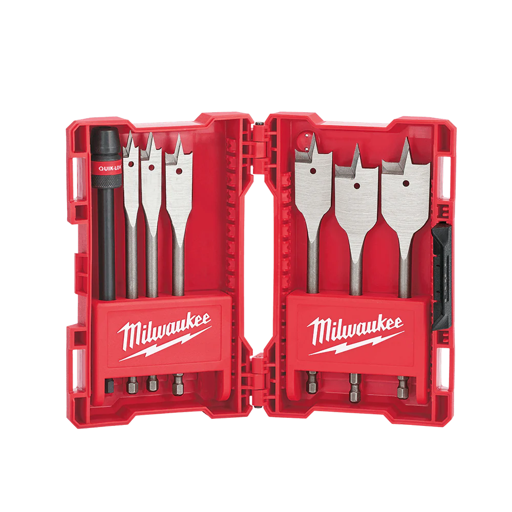 Milwaukee 7pc Timber Spade Bit Set (10mm, 13mm, 16mm, 19mm, 22mm, 25mm, 150mm Extension) - 48270147
