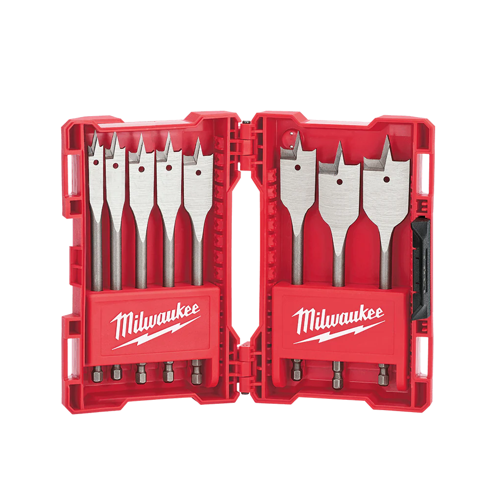 Milwaukee 8pcs Timber Spade Bit Set (12mm, 14mm, 16mm, 18mm, 20mm, 22mm, 25mm, 32mm) - 48270145