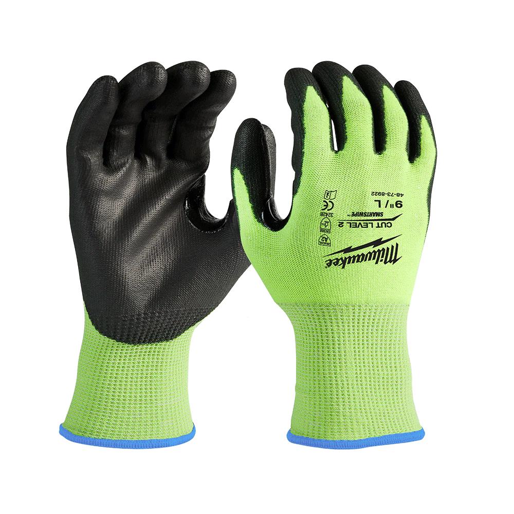 Milwaukee Cut 2(B) High Visibility Polyurethane (PU) Dipped Gloves 1 Pack - XL - 48738923