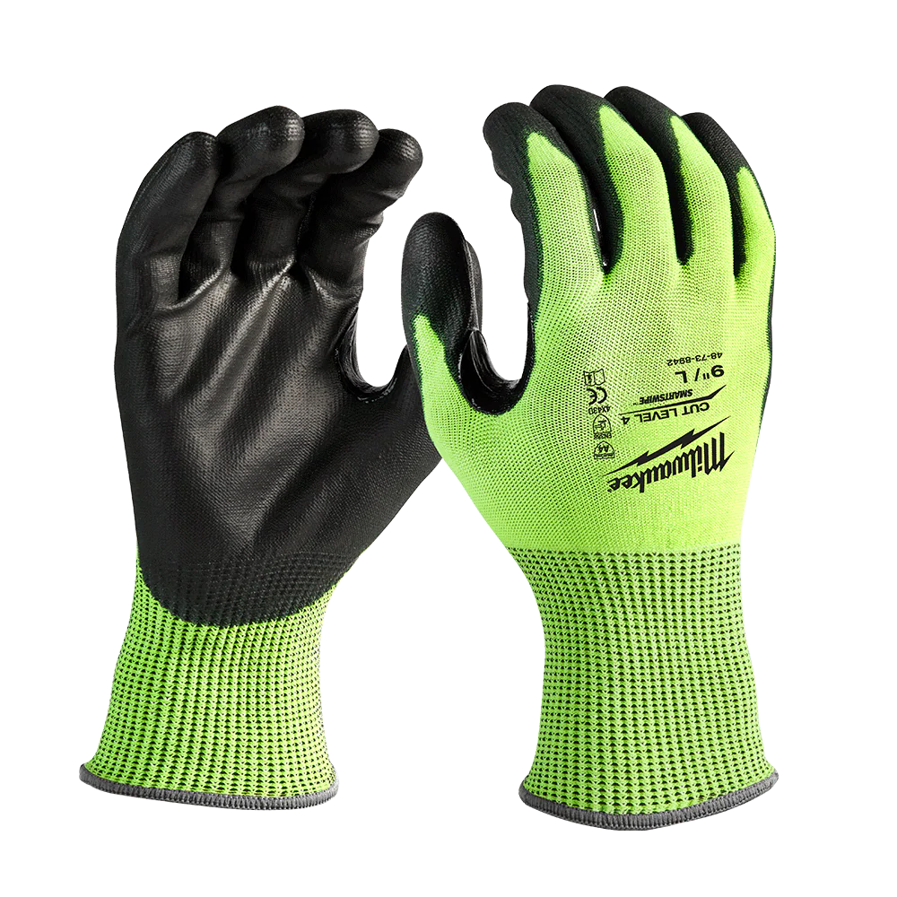 Milwaukee Cut 4(D) High Visibility Polyurethane (PU) Dipped Gloves 1 Pack - L - 48738942