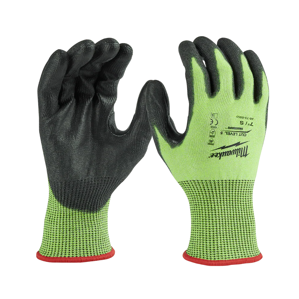 Milwaukee Cut 5(E) High Visibility Polyurethane (PU) Dipped Gloves 1 Pack - L - 48738952