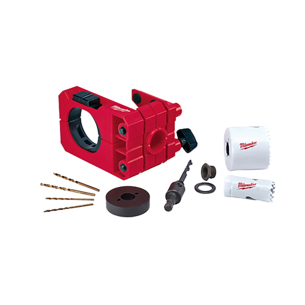 Milwaukee Door Lock Installation Kit
Door lock guide, 25mm Holesaw, 54mm Holesaw, Arbor and pilot bit assembly, 2 x 3/32 Drill bits, 2 x 1/8" Drill bits, Hole Saw Thread Adapter and Spacer, Depth Stop Insert. - 49224073