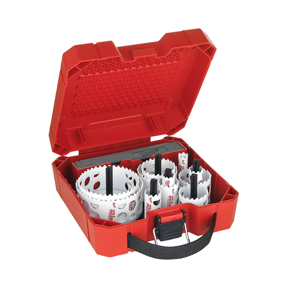 Milwaukee Hole Dozer™ Carpenters Hole Saw Kit AU 14Pce
16mm, 20mm, 22mm, 25mm, 32mm, 44mm, 51mm, 54mm, 64mm, 92mm, 102mm, 2 x Arbors, 1 x Pilot Bit, 1 x Large Universal Case - 49224153