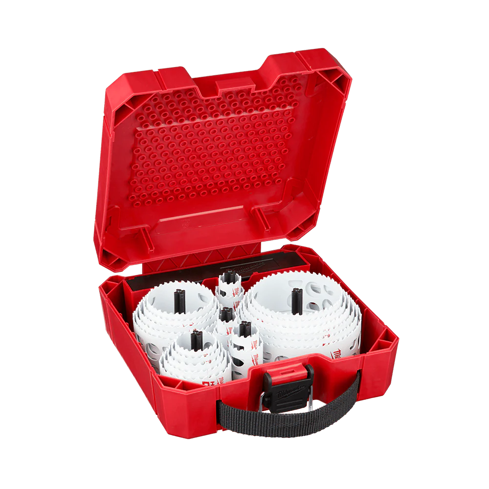 Milwaukee Hole Dozer™ Hole Saw Kit 28 Pce
19mm, 22mm, 25mm, 29mm, 32mm, 35mm, 38mm, 44mm, 51mm, 54mm, 57mm, 64mm, 67mm, 76mm, 83mm, 86mm, 92mm, 95mm, 105mm, 108mm, 114mm, 121mm, 3 x arbors, 3 x pilot drill - 49224185