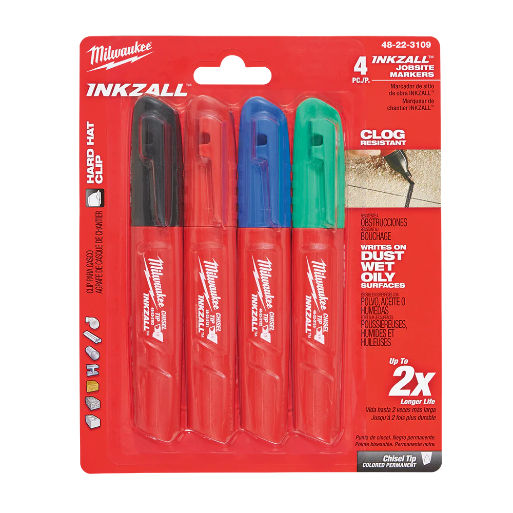 Milwaukee INKZALL™ Chisel Tip Markers Multi 4pk - 48223109