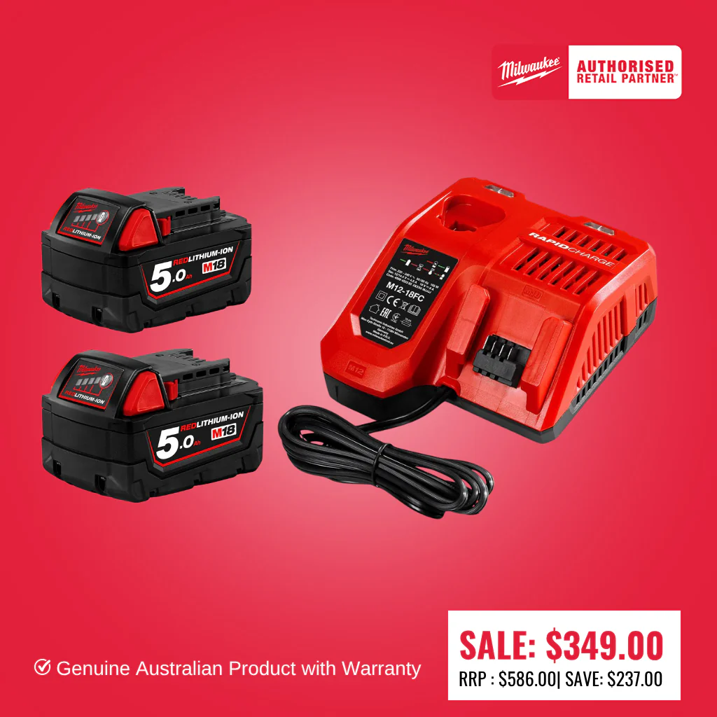 Milwaukee M12-18FC charger with 2 x 5Ah batteries
