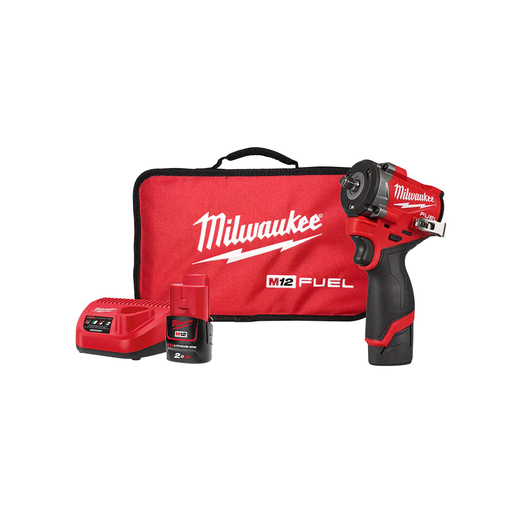 Milwaukee M12 FUEL™ 3/8" Stubby Impact Wrench with Friction Ring Kit (2x 2.0Ah, Bag) - M12FIW2F38202B