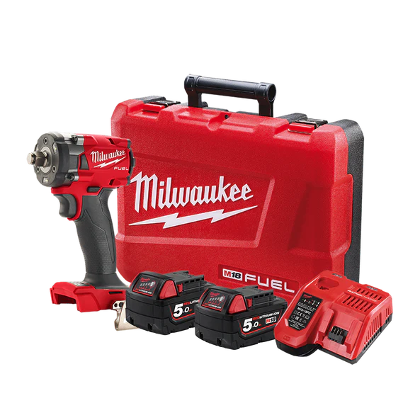 Milwaukee M18 FUEL™ 1/2" Compact Impact Wrench with Friction Ring Kit (2x 5.0Ah) - M18FIW2F12-502C